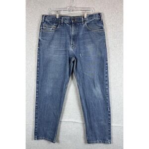 Berne Jeans Mens 38x30 Blue Denim‎ Straight Leg Workwear Distressed Heavyweight